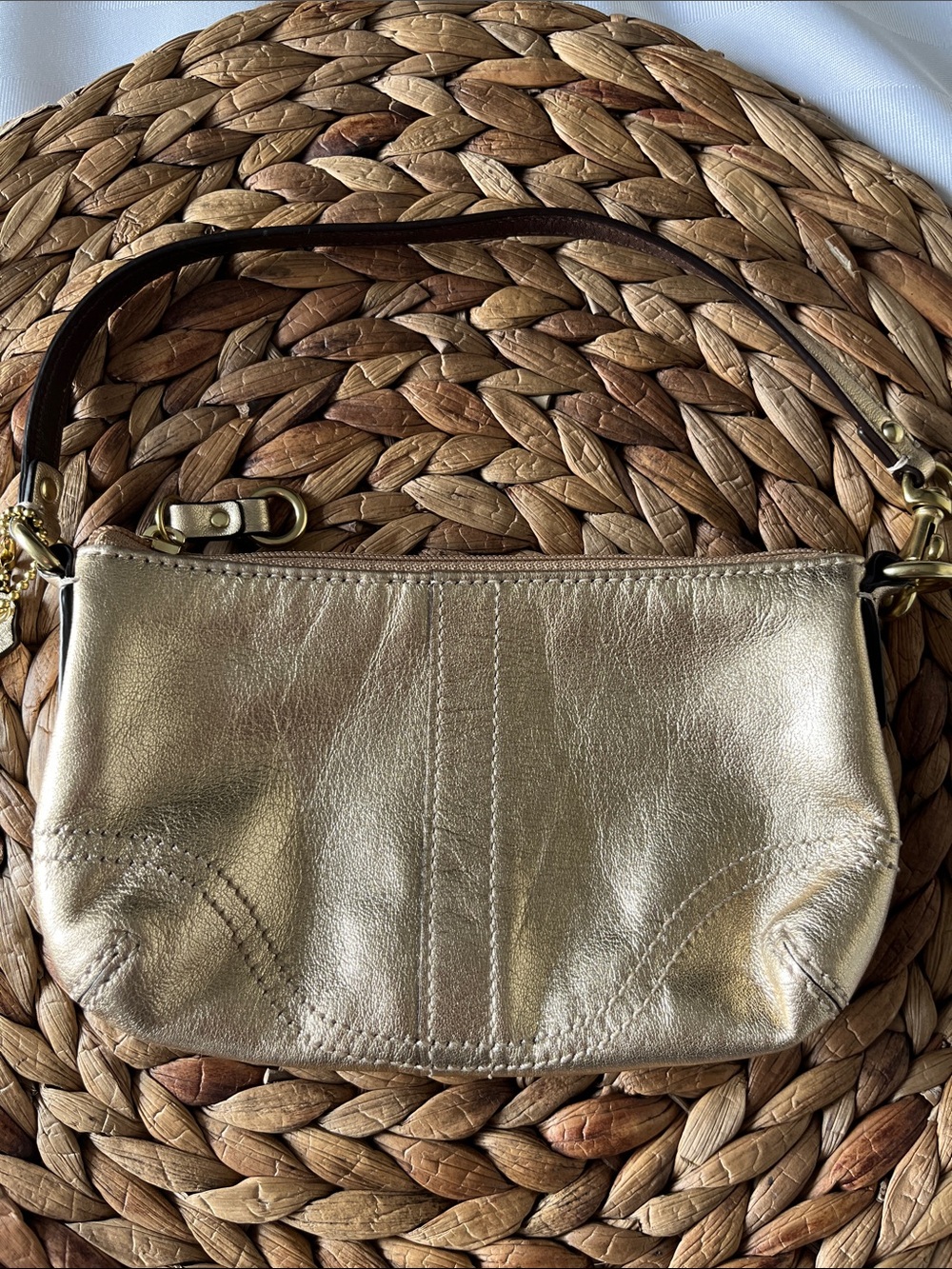 Coach Metallic Gold Leather Wristlet Clutch